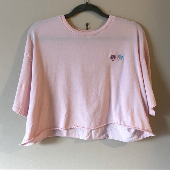 Pacsun• mushroom embroidered pink cropped T-shirt - Picture 2 of 8